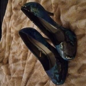 Platform high heels in colorful snakeskin pattern from torrid